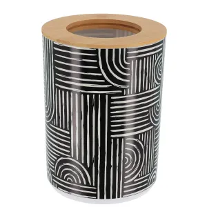 Printed Dustbin with Bamboo Cover, 5L Ethnic Vibes Modern Waste Bin