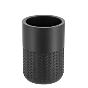 Black Tumbler Matte Polyresin Toothbrush Holder With Chevron Texture