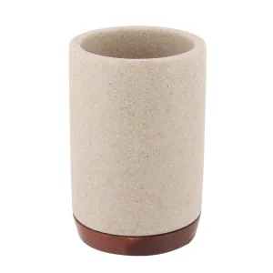 Tumbler Acacia Polyresin Toothbrush Holder Natural Bathroom Accessory