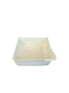 Square Porcelain Serving Bowl with Ornate Handle
