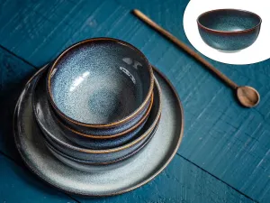 Ocean Blue Small Bowl with Golden-Brown Rim