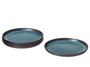 Ocean Blue Dessert Plate with Golden-Brown Details