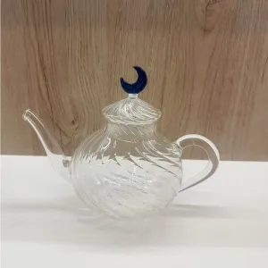 Handmade Glass Teapot Round with Decorative Lid