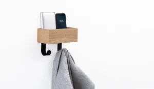 Wooden Wall-Mounted 2-Head Coat Hook with Storage