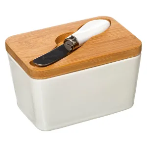 Ceramic Butter Dish with Knife, White