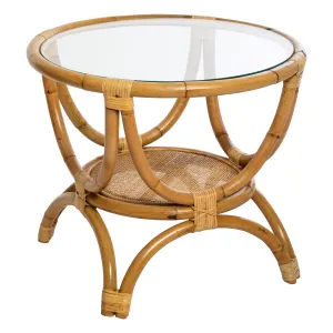 Farah Rattan Side Table with Tempered Glass Top