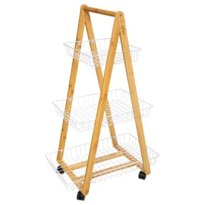 Modern Bamboo 3-Level Trolley with Wheels