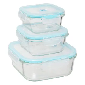 Small Square Glass Storage Box Set with Clip Closure