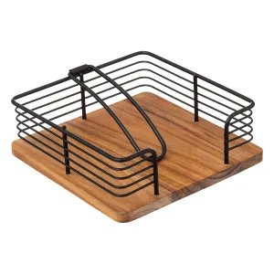 Metal Towel Holder with Acacia Base