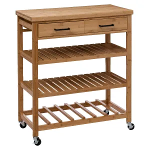 Large Bamboo Trolley with 2 Drawers and 3 Shelves