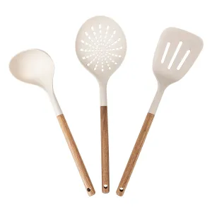 Set of 3 Acacia and Polyester Kitchen Utensils
