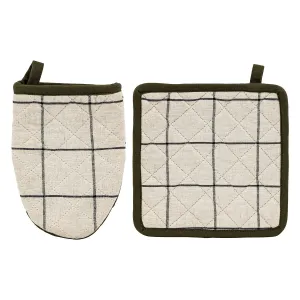Helu Cotton-Linen Oven Mitt & Potholder Set