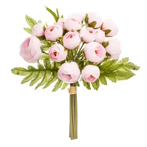 Bouquet of 18 Mini Artificial Camellias with Realistic Foliage