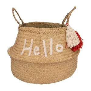 Folded Basket Oasis - Woven Reed Basket with Pompoms