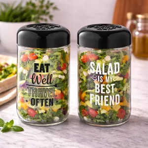 Vega Decorated Glass Salad Jar with Metal Lid