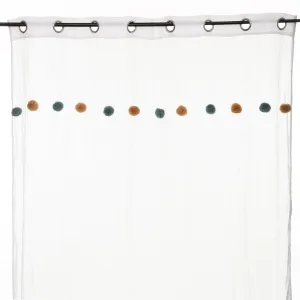 Blue and Ocher Pompom Curtain