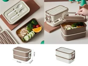 Double Plastic Lunch Box with Built-in Cutlery
