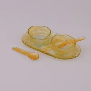 Set of 2 Glass Bowls with Spoons & Tray