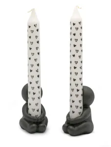 Hug Candle Holder with Black Hearts Design