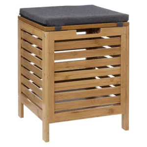 Bamboo Storage Bench With Cushion And 35L Capacity