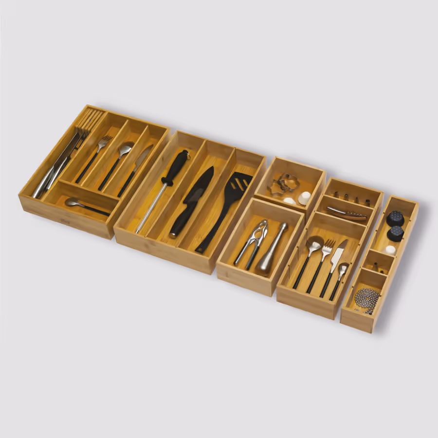 Bamboo Organizer With Adjustable Compartments For Efficient Storage