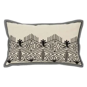 Exotic Panama Embroidered Cushion - Black & White, 50X30 Cm