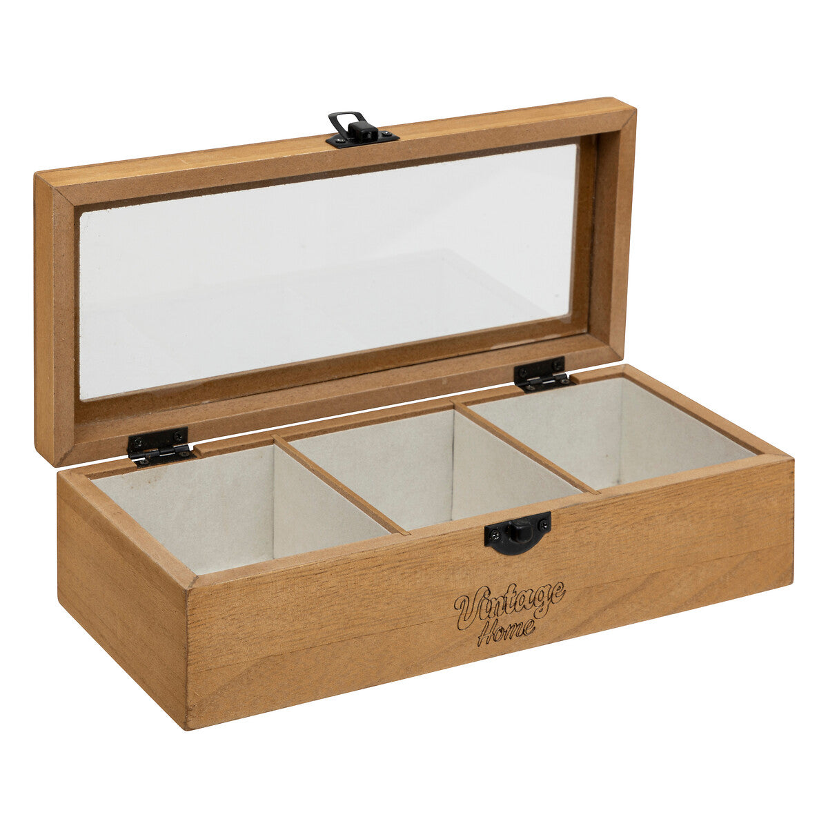 Vintage Jewelry Box With Glass Top And Compartments