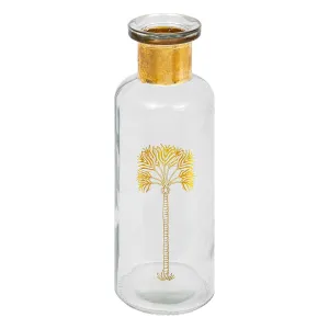 Clear Glass Bottle Vase With Golden Patterns
