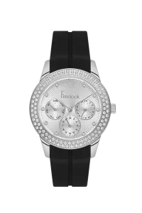 Freelook FL.1.10542-1 Silver Dial Silver-Tone Black Silicone Strap Watch