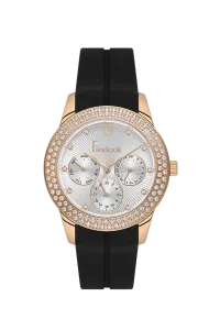 Freelook FL.1.10542-5 Silver Dial Rose Gold-Tone Black Silicone Strap Watch