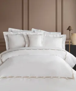Double Brown Florida -Beige Duvet Cover Set Embroideried