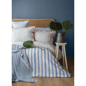 Double Duvet Cover Set + Bed Spread Ap Stripe Mavi - Made In Turkey