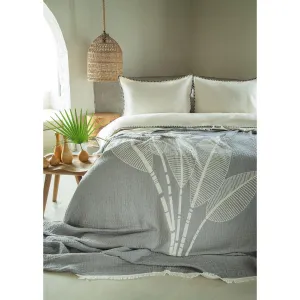 Double Duvet Cover Set + Bed Spread Ap June Gri - Made In Turkey