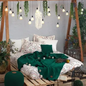5Pcs Double Duvet Cover With Blanket 200*220 Boho Chic Green - Made In Turkey