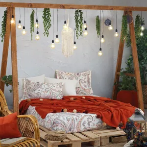 5Pcs Double Duvet Cover With Blanket 200*220 Boho Chic Cinnamon - Made In Turkey