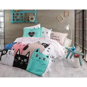 3Pcs Single Duvet Cover 160*220 Lovecats Pink - Made In Turkey