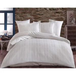 4Pcs Single Duvet Cover 160*220 Satin Ekose Cream - Made In Turkey