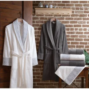 Dantela 6Pcs Bathrobe Set Lal Cream-Grey