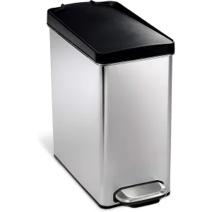 Profile Step Bin Brushed Stainless Steel Black Plastic Lid 10L