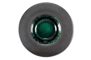 Round Black and Green Pasta Plate, Deep Stoneware Tableware