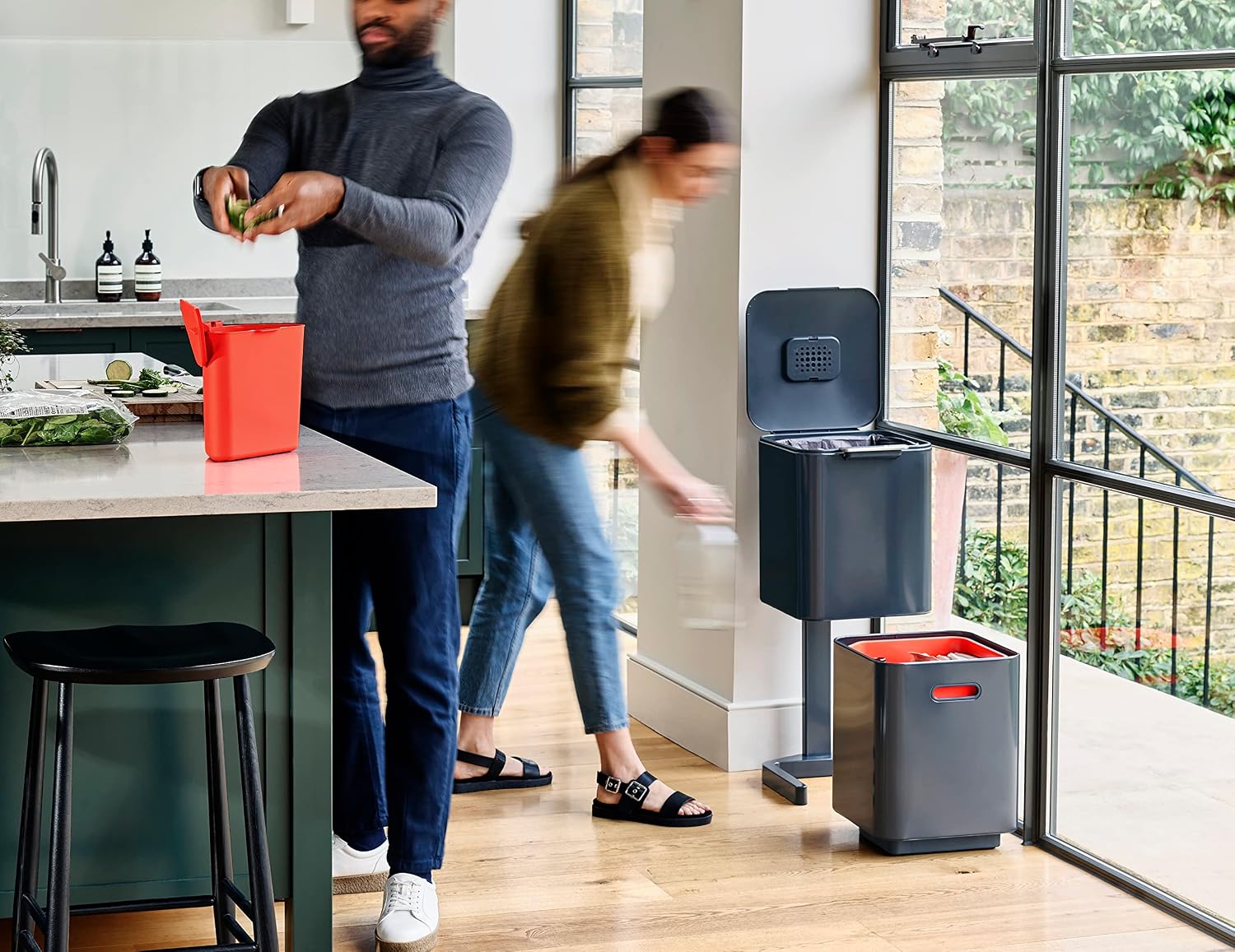 Joseph Joseph Totem Compact 40 Litre Waste Separation and Recycling Kitchen Bin with odour filter