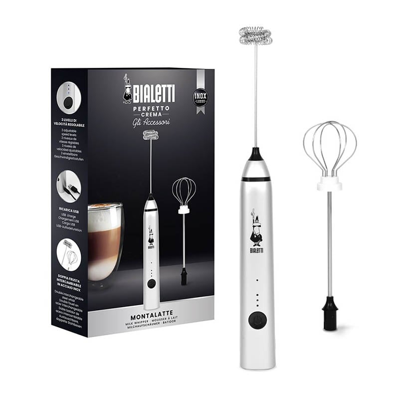Bialetti 0006770 Handheld Electric Milk Frother, Stainless Steel, Built-In Battery