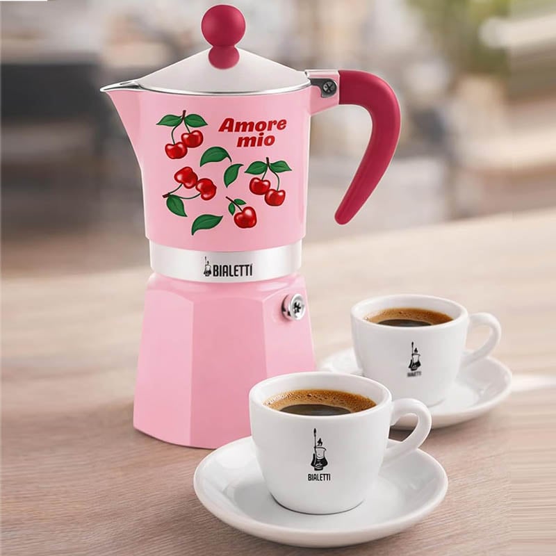 Bialetti 0006666 Rainbow 3 Cups Cherries, High Quality Is Guaranteed Thanks To The Patented Safety Valve Which Is Easy To Inspect And To Clean.