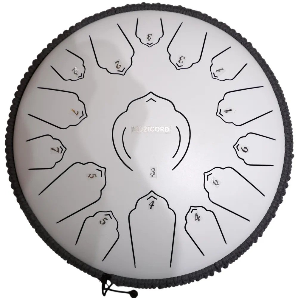 Muzicord TWL15-14 Steel Tongue Drum 15 notes 14inch, TWL lotus tongue, Carbon steel white