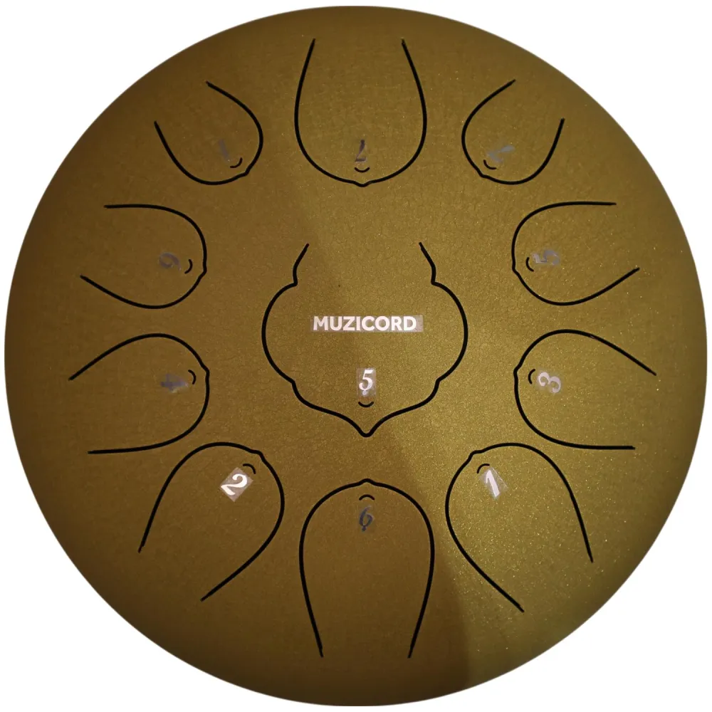 Muzicord THD11-12 Steel Tongue Drum 11 notes 12inch, THD lotus tongue, Carbon steel Golden