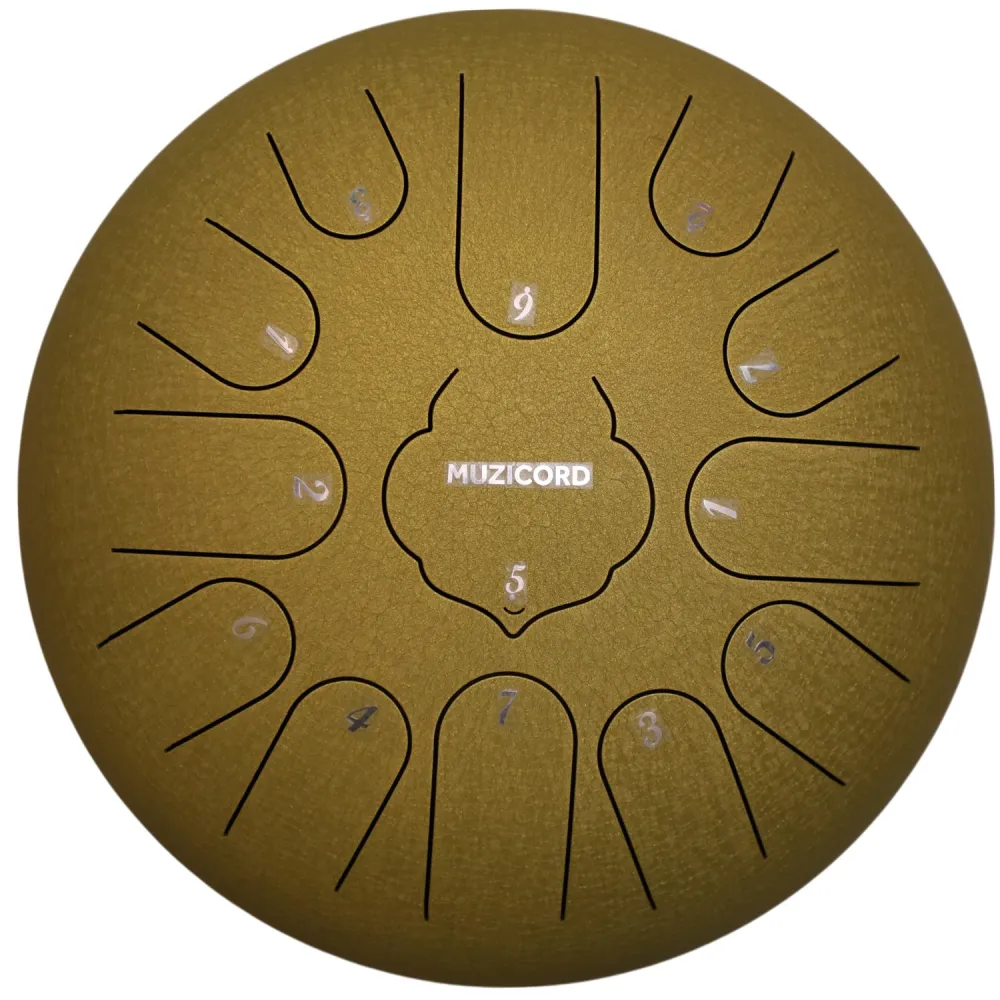 Muzicord TWR13-12 Steel Tongue Drum 13 notes 12inch, TWR lotus tongue, Carbon steel golden