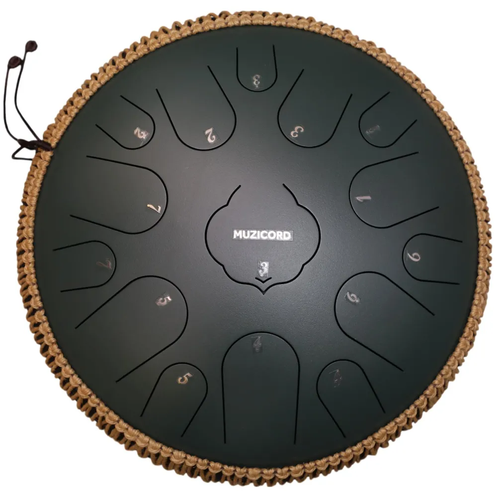 Muzicord TWR15-14 Steel Tongue Drum 15 notes 14inch, TWR lotus tongue, Carbon steel stone green