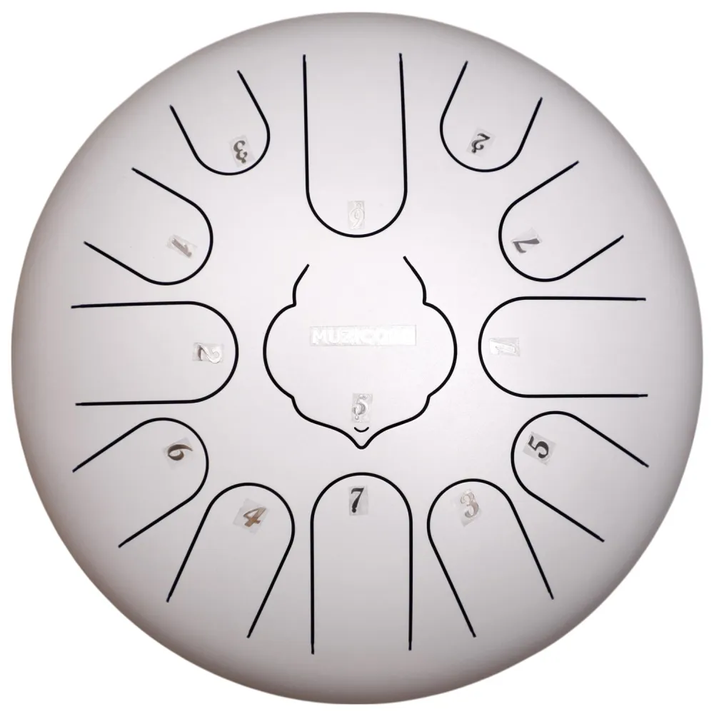 Muzicord TWR13-12 Steel Tongue Drum 13 notes 12inch, TWR lotus tongue, Carbon steel white