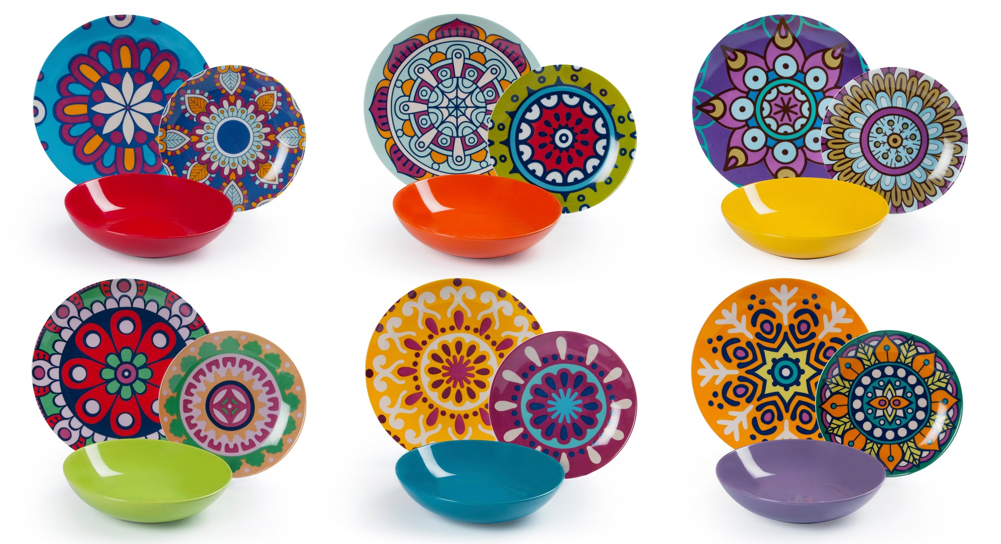 Mandala Etno Dinner Set - 18-Piece Porcelain & Ceramic