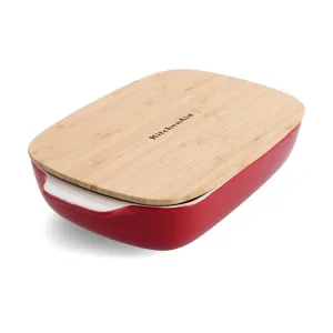 Kitchenaid CC006108-001 Stoneware Rectangular Ceramic Non-Stick Coating Baker with Bamboo Lid, 32 cm